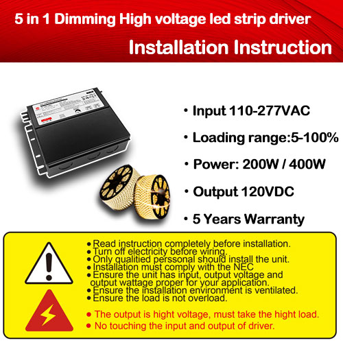 5 em 1 escurecimento tira led de alta tensão regulável led j-box driver instrução de instalação
        